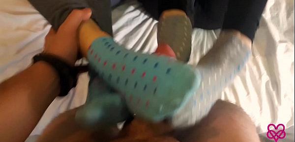  Foot-sock fetish with two girls